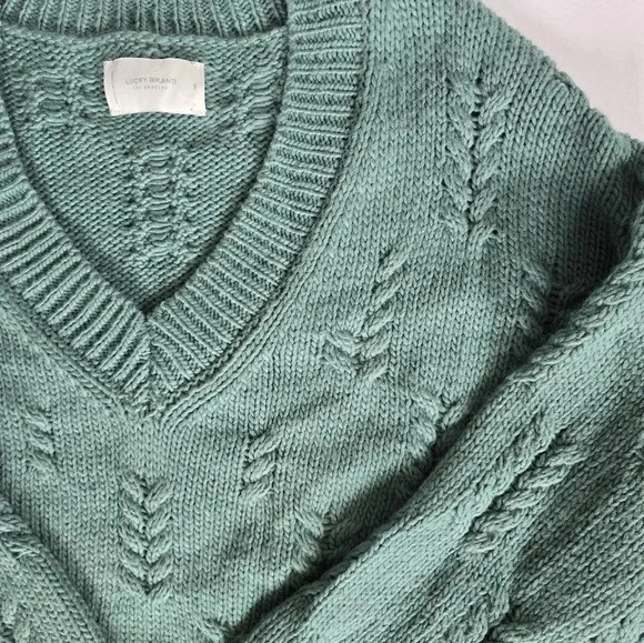 Lucky brand oversized wool blend Green V-Neck Sweater Sz Small - Picture 3 of 10